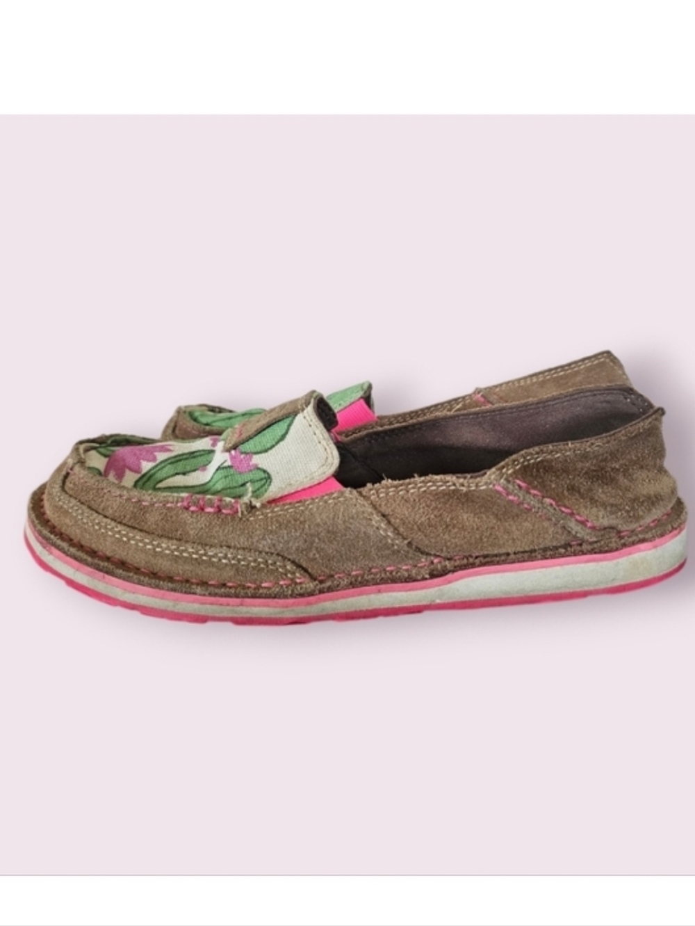 Ariat Western Mocca Mousse Suede‎ Cactus Print Cruiser Loafers Moccasins Sz 6.5